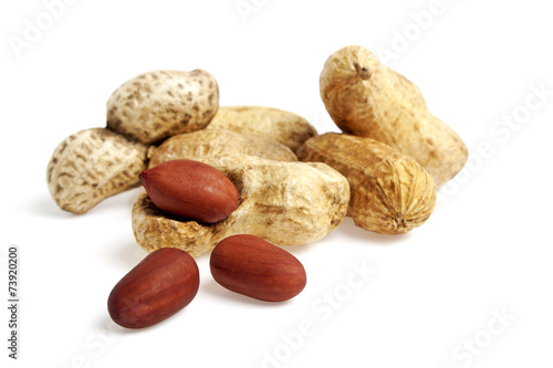 Dried peanuts isolated on the white background