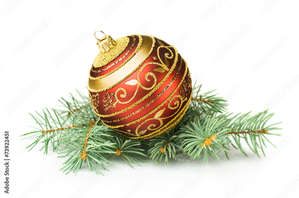 Christmas ball with sprigs of fir