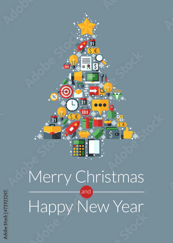 Christmas greeting card, icons and symbols