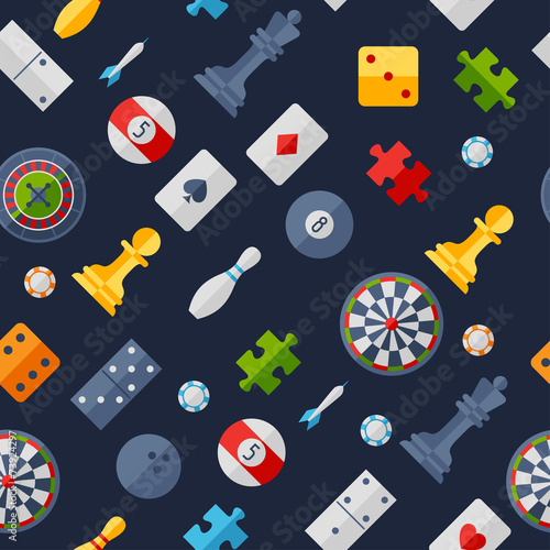 Seamless pattern with game icons in flat design style.