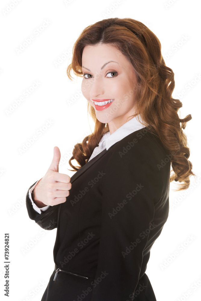 Happy smiling businesswoman with thumb up gesture Happy smiling businesswoman with thumb up gesture