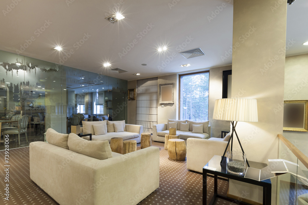 Obraz premium Hotel lobby cafe interior 