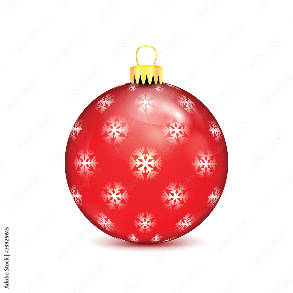 Red Christmas ball with snowflakes isolated on white background Red Christmas ball with snowflakes isolated on white background