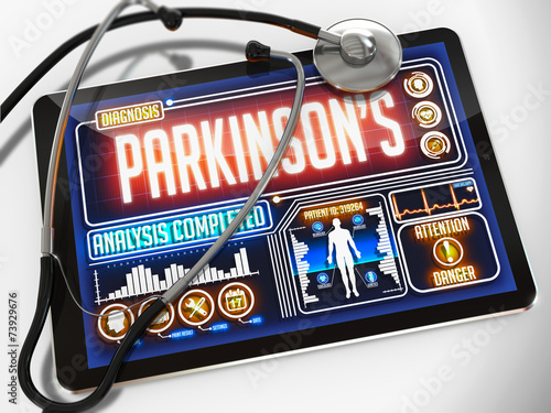 Parkinson's Diagnosis on the Display of Medical Tablet. photo