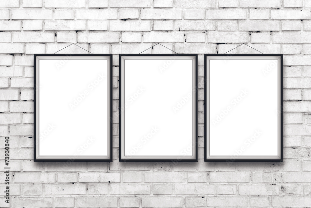 Three blank vertical paintings poster in black frame Three blank vertical paintings poster in black frame