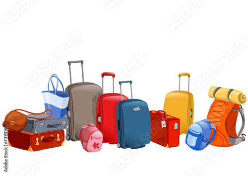 banner with luggage, suitcases, backpacks, packages