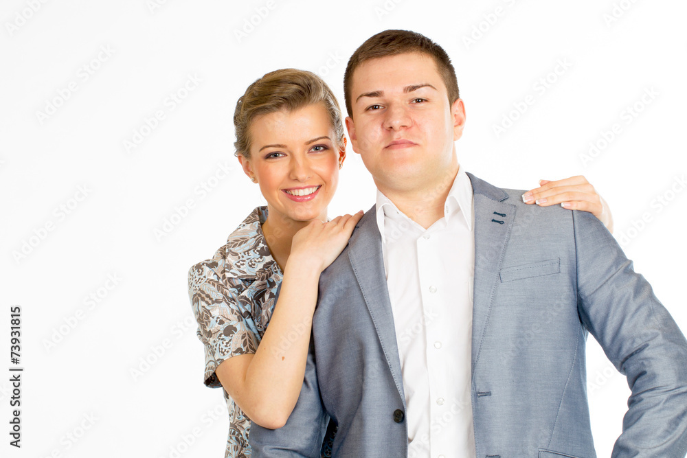 Business man and woman couple on white background Business man and woman couple on white background