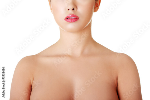 Close up on nude woman chest