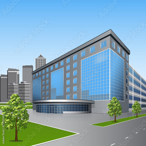 office building with trees and reflection
