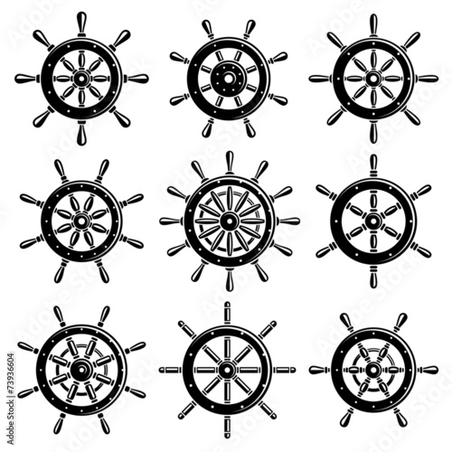 Ship steering wheel set. Vector