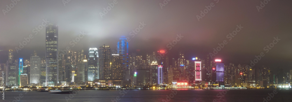 night view of skyscrapers in Hong Kong