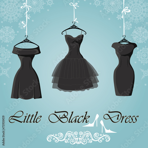 Little black dress. Winter Snowflakes background