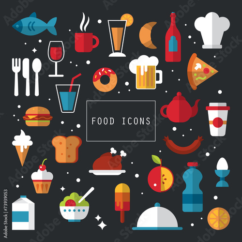Food flat icons design for stylish menu or web application