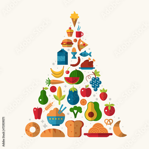 Food pyramid with flat icons