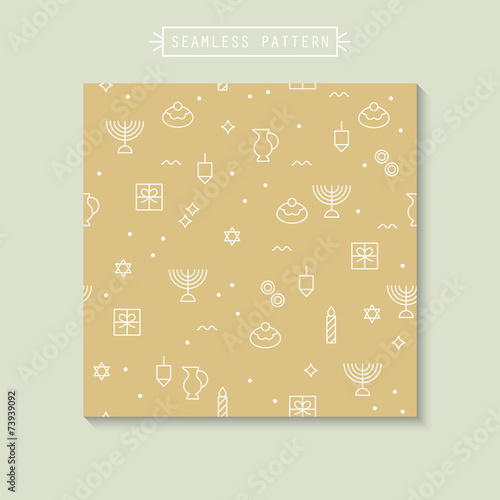 Seamless pattern with Hanukkah flat line icons