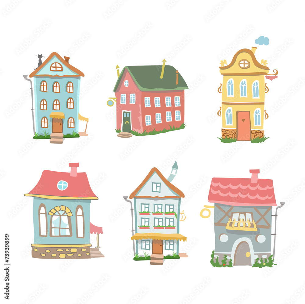 Cute cartoon set of hand drawn houses Home Sweet Home on white Stock  Illustration | Adobe Stock