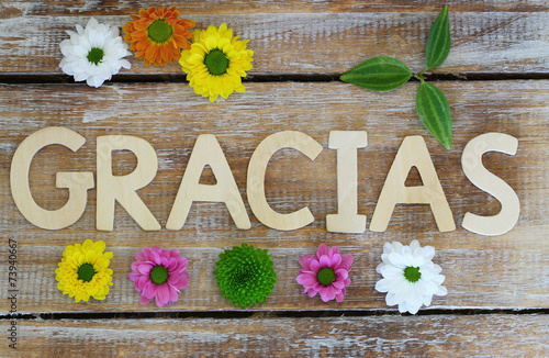 Gracias (thank you in Spanish) written with wooden letters