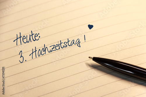 Notiz mit Mitteilung 3. Hochzeitstag