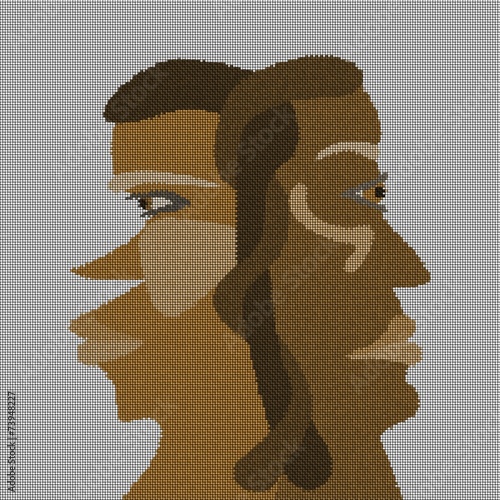 Two heads connected in the rear in brown tones