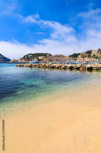 Beautiful beach in Port Soller town, Majorca island