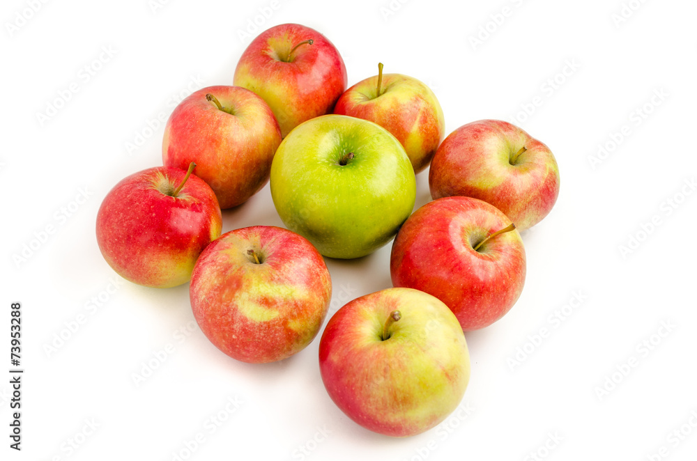 Ripe red and green apples isolated on a white background