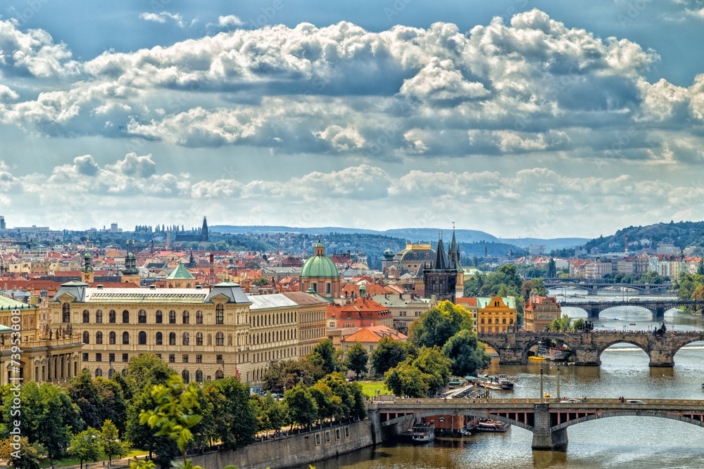 Bridge and rooftops of Prague