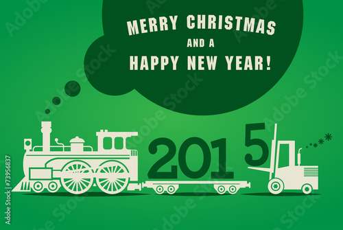 Happy New Year greeting card - fork lift truck at work