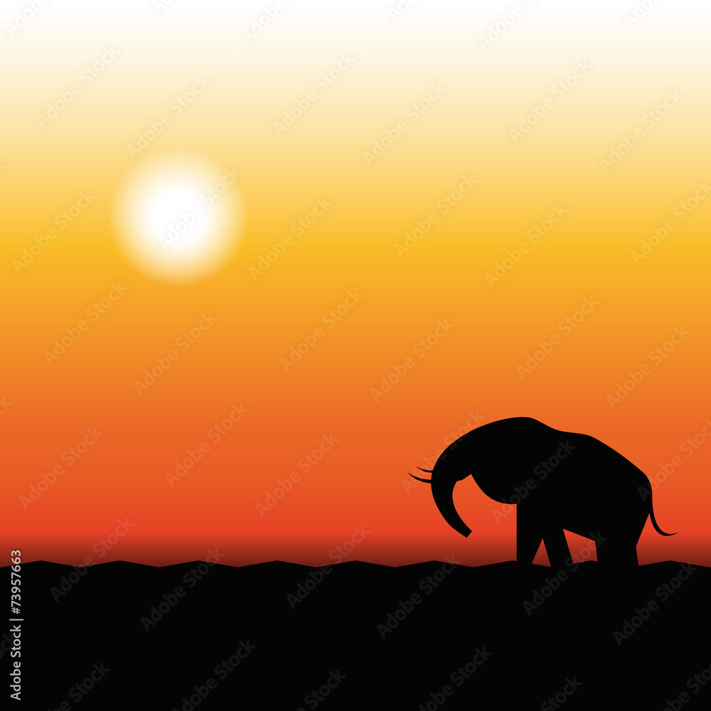 Silhouette of Elephant Standing in the Sunset