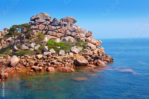 Pink granite coast in Brittany, France photo