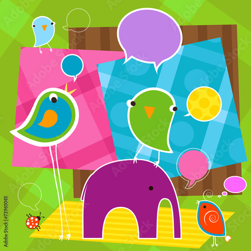 cute birds and elephant wit...