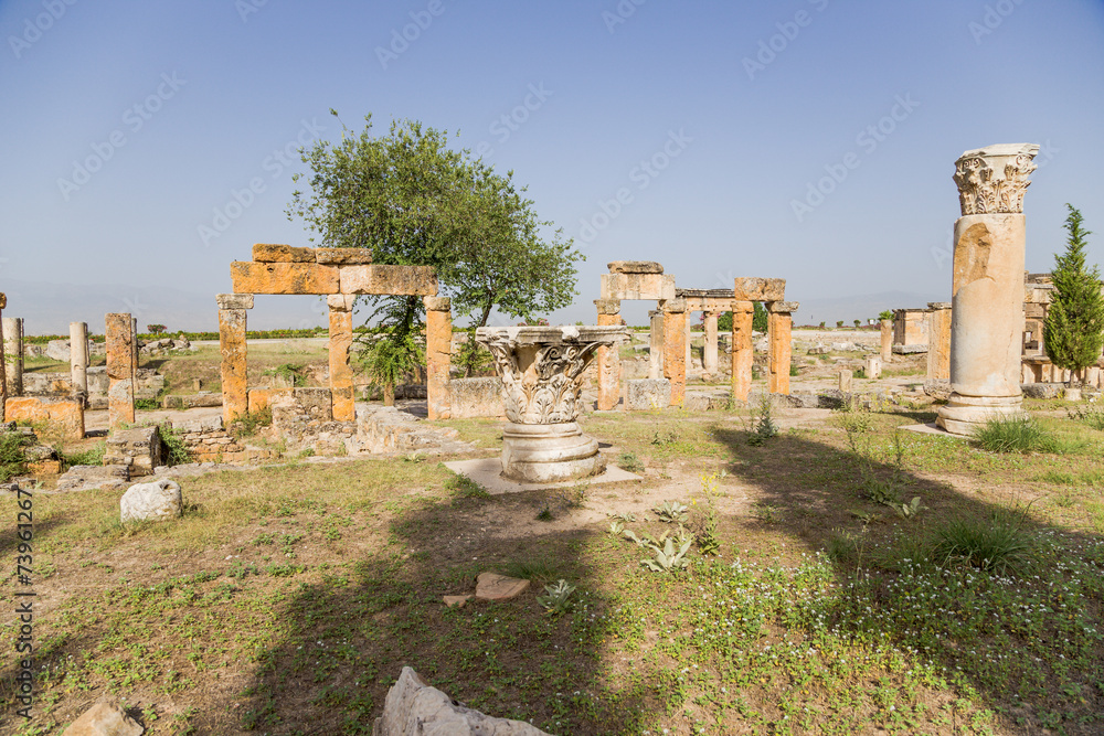 Frontinus street, Hierapolis. Ruins of ancient buildings 