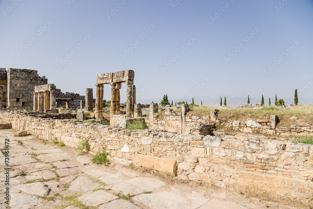Frontinus street, Hierapolis. Ruins of antique colonnade 
