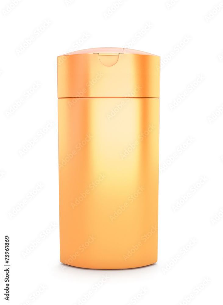 Orange cosmetic packaging, plastic shampoo or shower gel bottle Orange cosmetic packaging, plastic shampoo or shower gel bottle