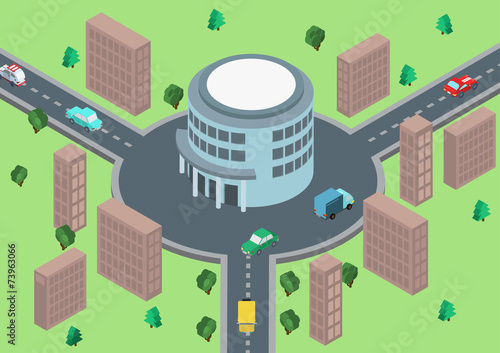 Flat 3d isometric concept road traffic circular motion