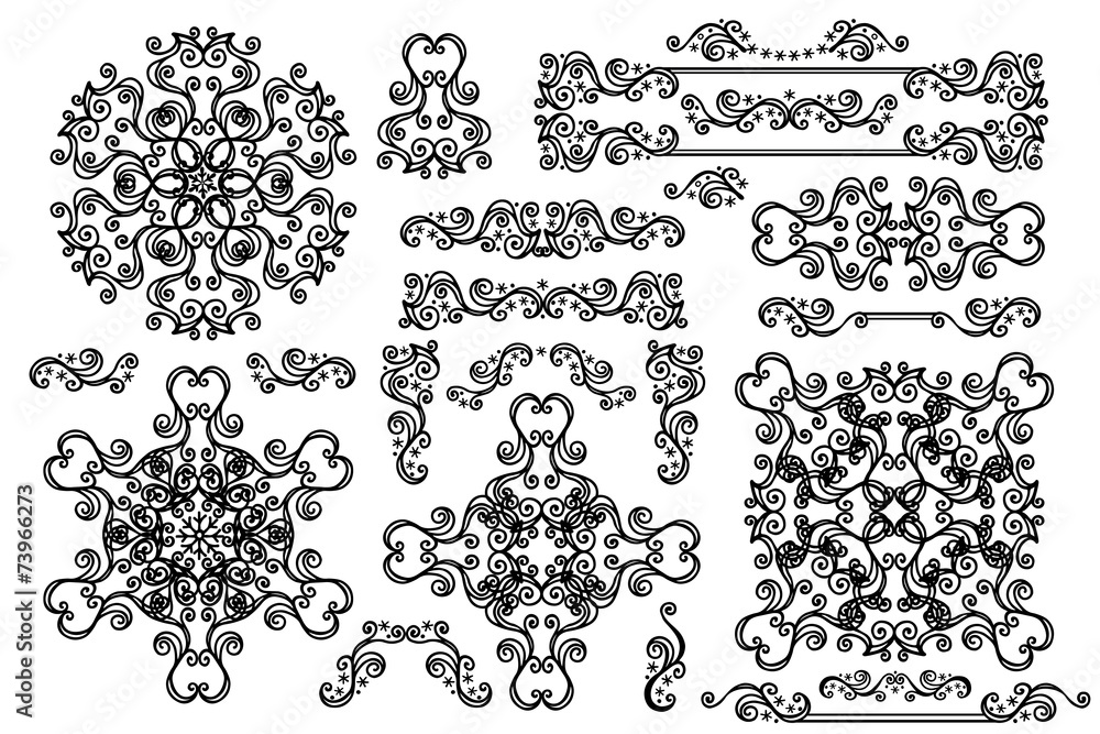 Mandala,Border,frame set.Winter doodles decor Mandala,Border,frame set.Winter doodles decor