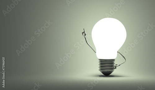 Light bulb character, aha moment, gray background