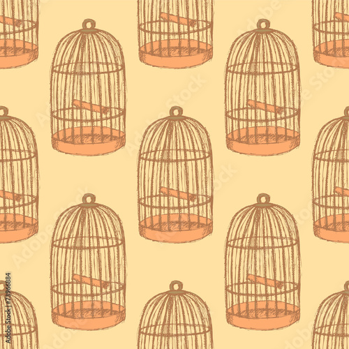 Sketch bird cage in vintage style