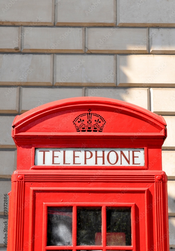 Detail of red old telephone booth in Central London Detail of red old telephone booth in Central London