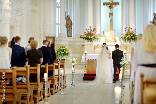 Bride and groom at the church during a wedding