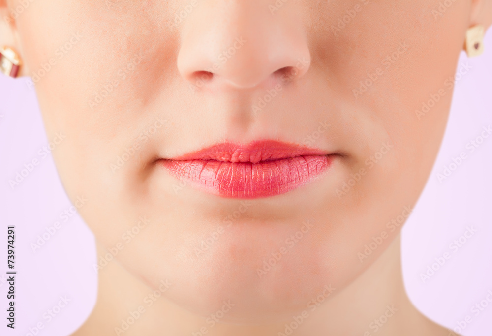 Beautiful woman red lips close up