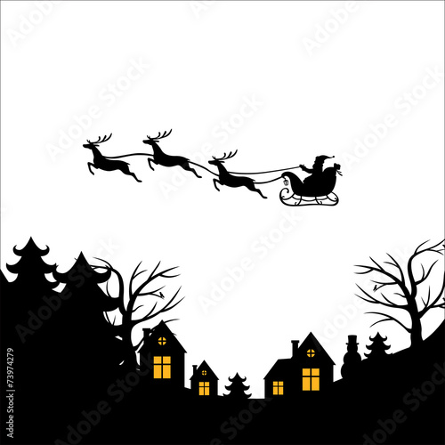 Christmas congratulatory card with Santa on sleigh