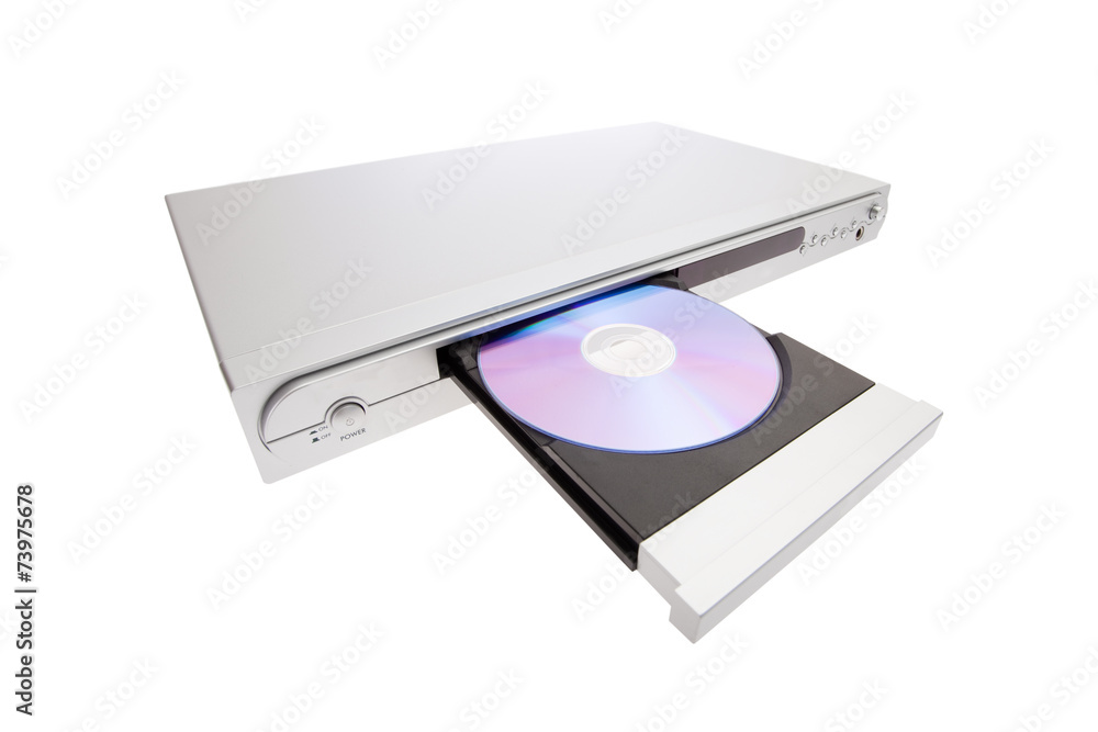 DVD player ejecting disc with isolated on white background DVD player ejecting disc with isolated on white background