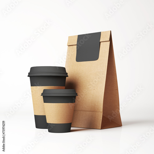 Craft paper bag and cups