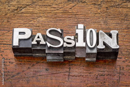 passion word in metal type photo