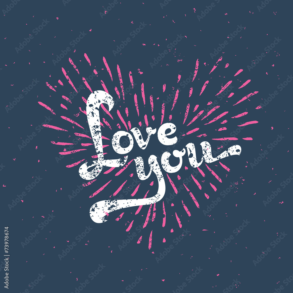 Plakat Grunge Love Card - with sunbirst - in vector