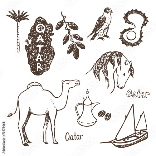 Qatar country. Hand drawn icons collection.
