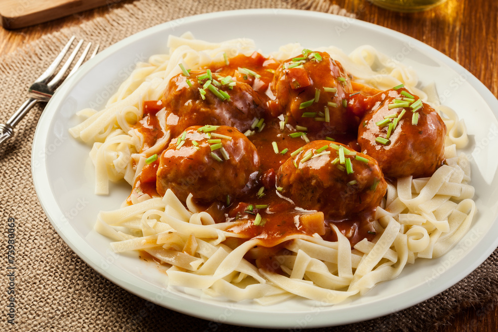Pasta fettuccine and meatballs with tomato sauce Pasta fettuccine and meatballs with tomato sauce