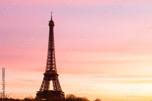 Eiffel Tower at Sunset with copy space
