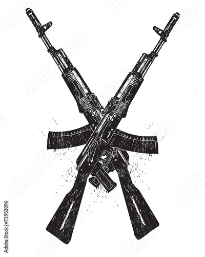 Assault rifle crossing silhouettes on white background