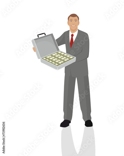 Businessman with full case of money